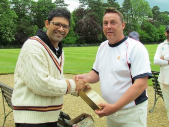 Man of Match Andy Stokes accepts the prize from Saurav